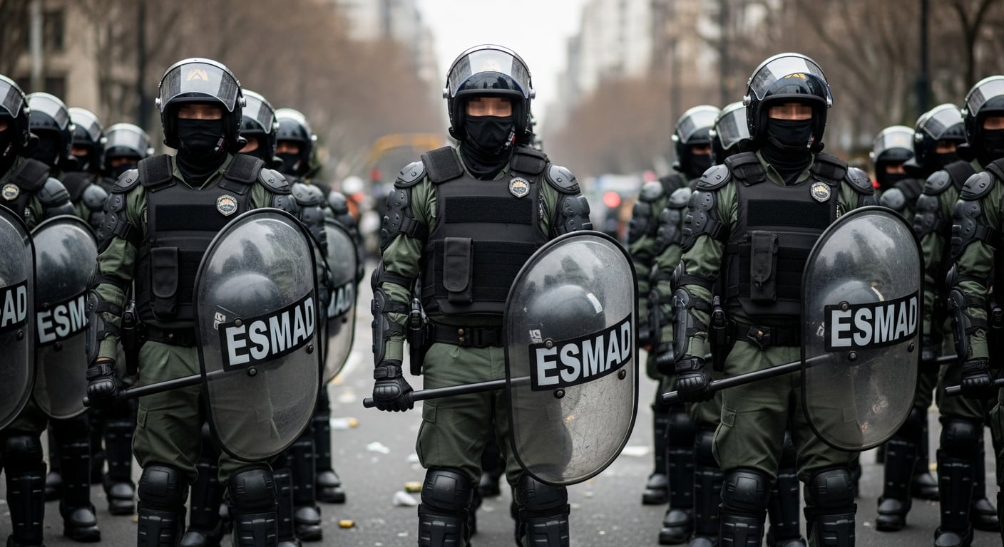 Agentes del Esmad en medio de las protestas ocurridas en Colombia en 2021 - crédito Visuales IA