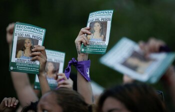 People take part in a protest after the death of Debanhi Escobar, an 18-year-old law student who vanished on April 9 amid a spate of disappearances of women in Nuevo Leon's state, in Monterrey Mexico April 22, 2022. REUTERS/Daniel Becerril
