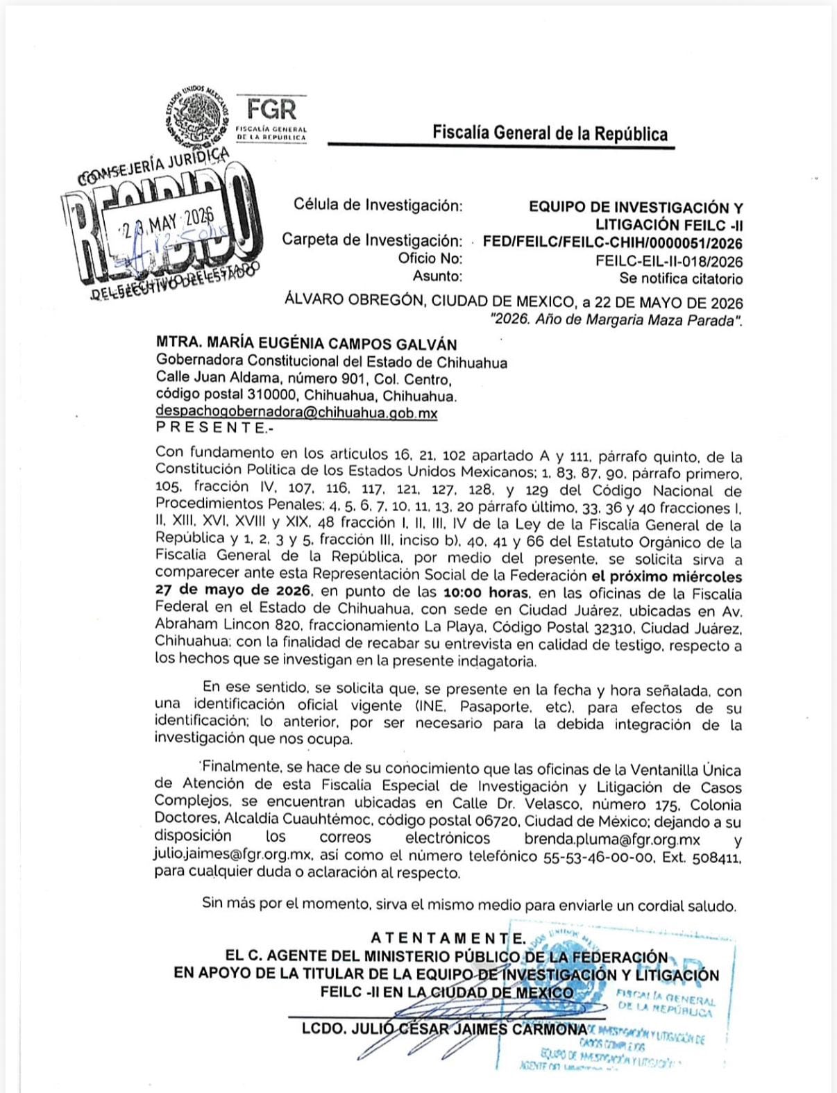 Maru Campos fue citada a comparecer el 27 de mayo en la FGR. (imagen: Azucena Uresti)