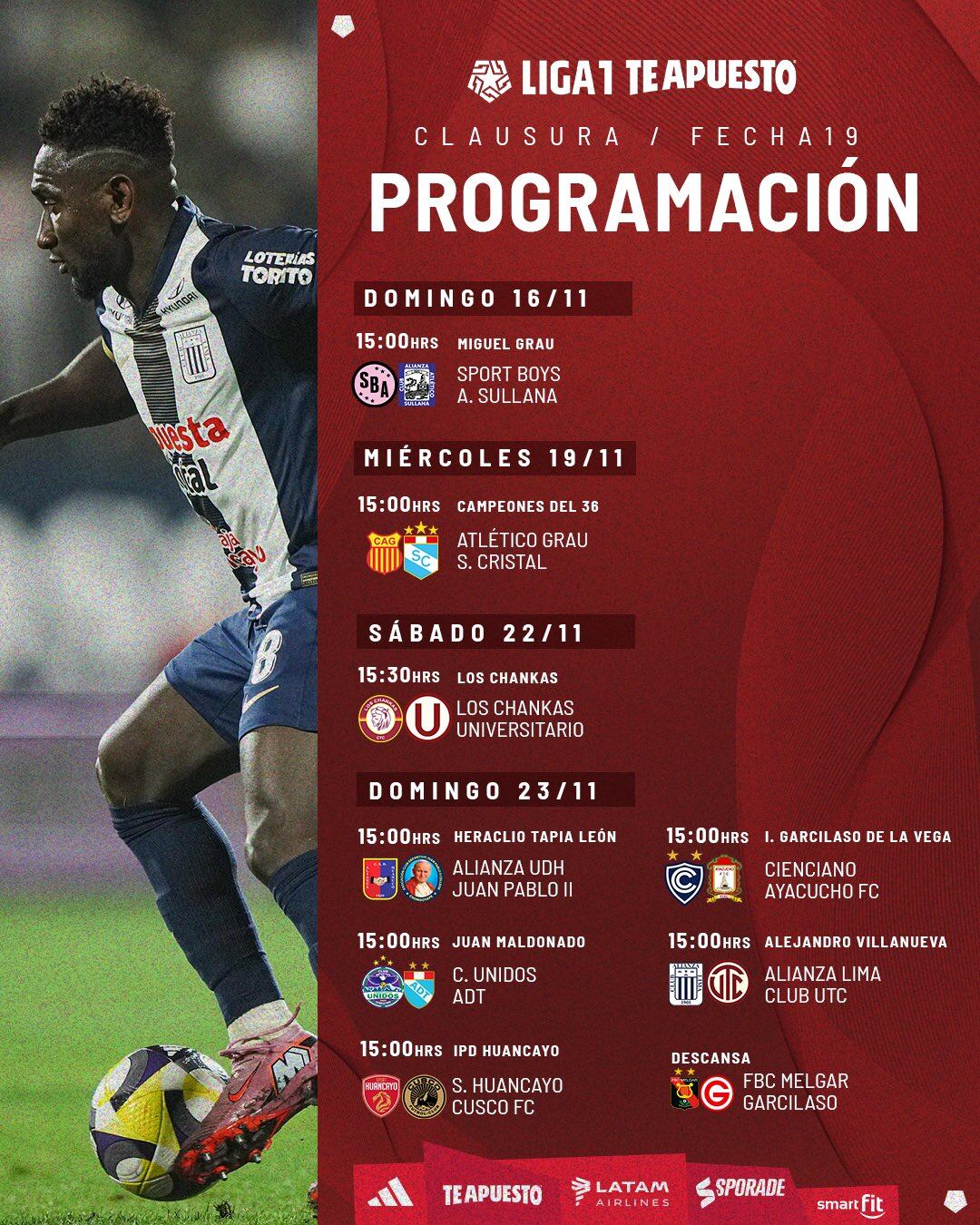 Programación de la fecha 19 del Torneo Clausura de la Liga 1 2025. - créditos: Liga 1