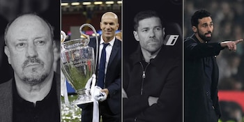Rafa Benítez asumió como entrenador en 2015, pero fue reemplazado por Zinedine Zidane en enero de 2016; Xabi Alonso fue designado al inicio de la temporada 2025/26 y reemplazado por Álvaro Arbeloa (Composición/REUTERS)