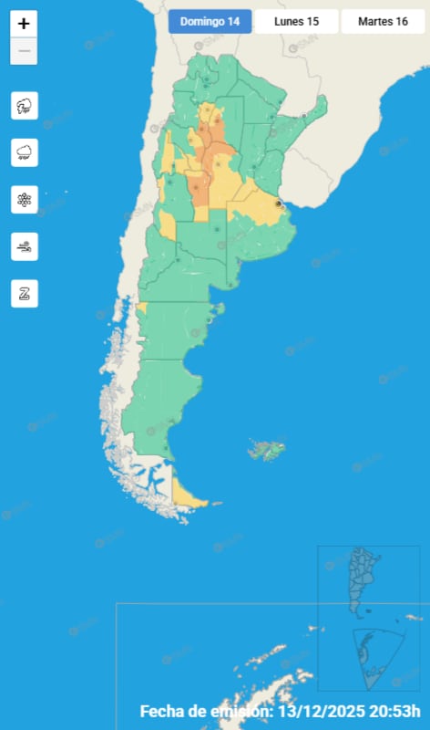 Alertas meteorológicas para este domingo 14 de diciembre