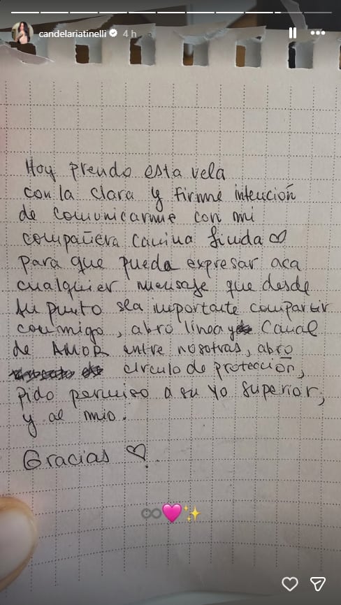 Tras la muerte de Linda, Cande Tinelli compartió en Instagram una carta para sostener una conexión simbólica con su compañera canina