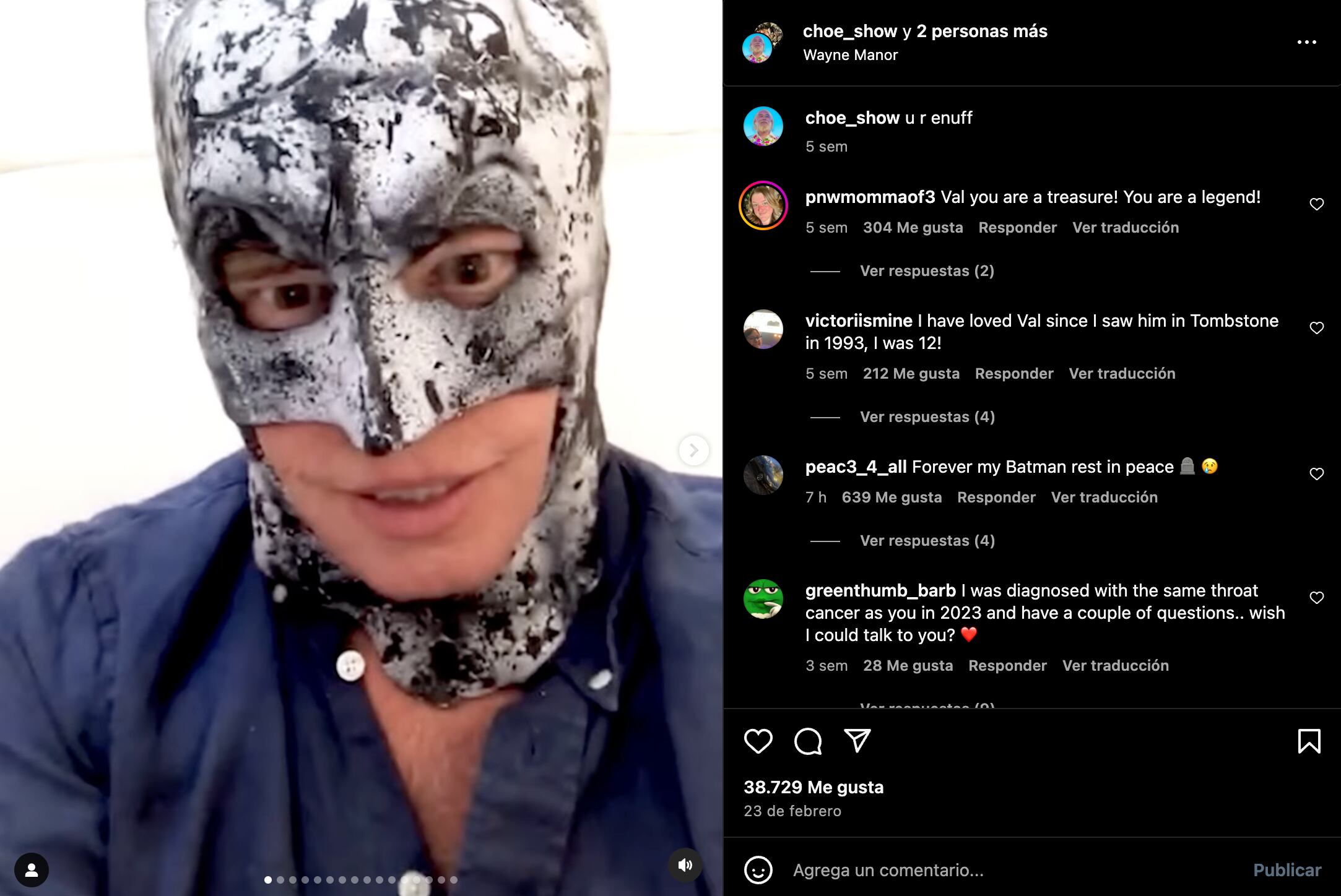 La última publicación de Val Kilmer fue un homenaje a su rol como Batman en la cinta de 1995
(Créditos: Instagram/Val Kilmer)