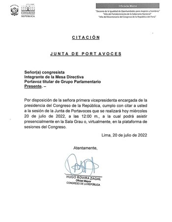 Convocan a Junta de Portavoces