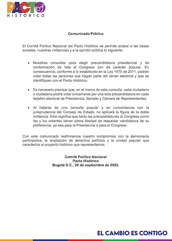 Comunicado oficial del Pacto Histórico