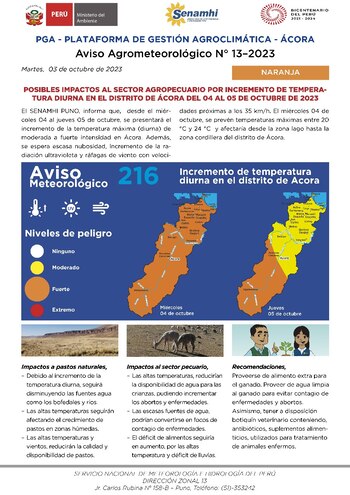 Aviso meteorológico del Senamhi Puno