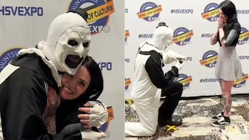 El protagonista de ‘Terrifier’ le propone matrimonio a su novia Jada Christie caracterizado como el payaso Art