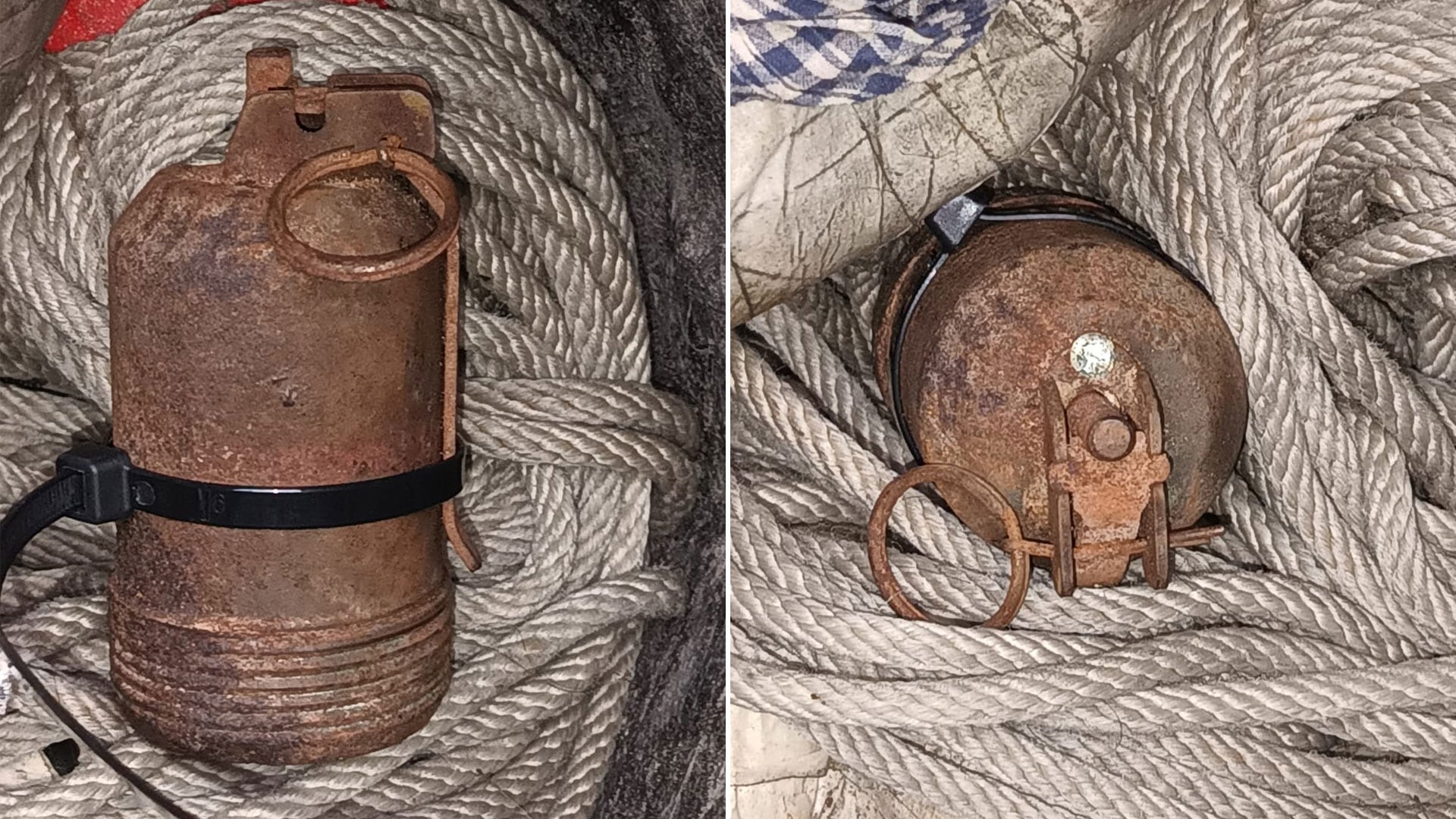 La granada de mano hallada en el tacho de basura presentaba un avanzado estado de deterioro