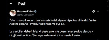 El mandatario calificó la medida como desproporcionada y lanzó una dura crítica que dejó ver el nivel del desacuerdo - crédito @petrogustavo/X
