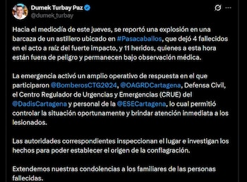 La Alcaldía de Cartagena activa el plan hospitalario tras el estallido en un astillero - crédito @dumek_turbay / X