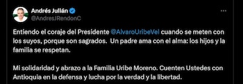 Gobernador de Antioquia respalda a