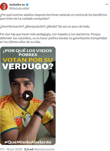 Matador relató en X las contradicciones de los subsidios estatales en adultos mayores de Colombia - crédito @Matador000/X