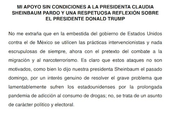 Carta de AMLO. Crédito: @lopezobrador_