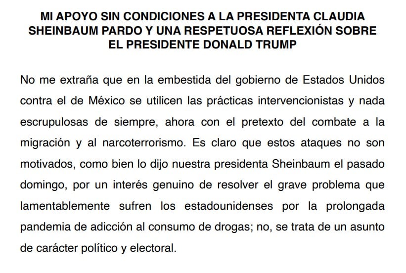 Carta de AMLO. Crédito: @lopezobrador_