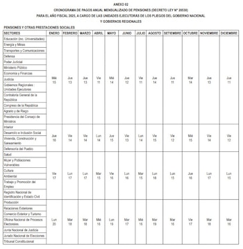 Cronograma de pagos anual mensualizado