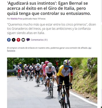 Publicación de CyclingNews sobre Egan