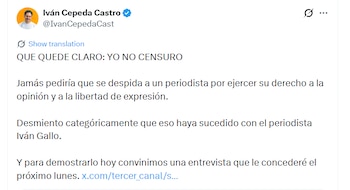 Cepeda aseguró que nunca ha pedido el despido de un periodista por ejercer su derecho a la opinión y a la libertad de expresión - crédito @IvanCepedaCast/X