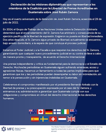 José Rubén Zamora cumple cuatro años de detención en Guatemala y un comunicado internacional vuelve a poner el foco.