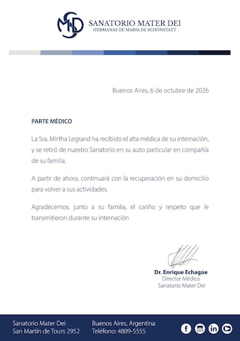 Parte médico Mirtha Legrand