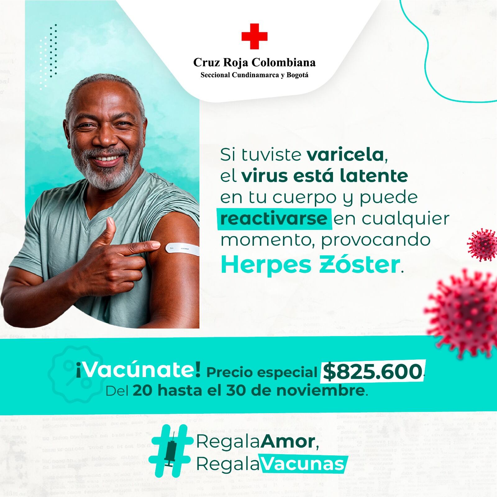 El herpes zóster, conocido como culebrilla, afecta principalmente a adultos mayores de 50 años e inmunosuprimidos - crédito Cruz Roja Bogotá