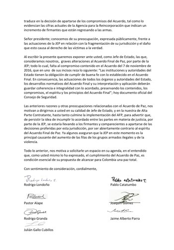 Carta de firmantes de las
