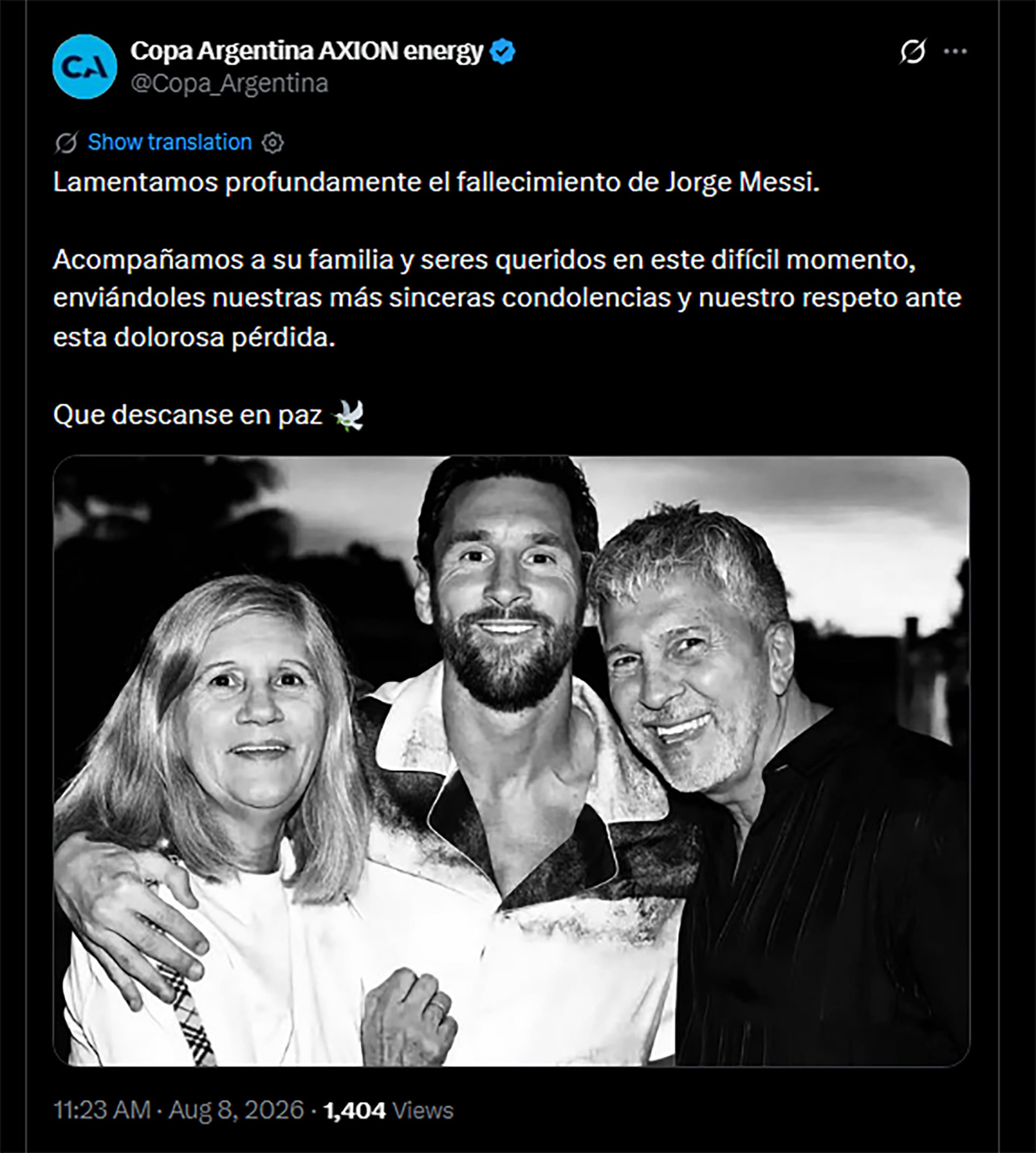 Mensajes por el fallecimiento de Jorge Messi