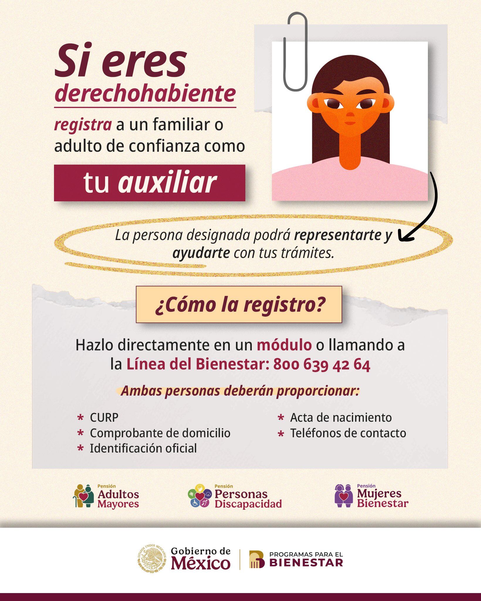 Las beneficiarias de la Pensión Mujeres Bienestar pueden registrar a una persona auxiliar (X@apoyosbienestar)