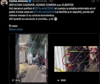 En los videos a los que tuvo acceso el periodista de nota roja Carlos Jiménez se ven las mesas donde comían los clientes de la cocina económica sin saber que centímetros abajo estaba el cuerpo de un hombre de alrededor de 27 años