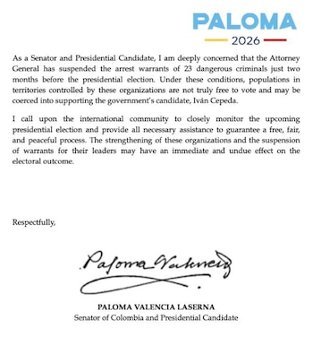 Paloma Valencia - crédito @PalomaValenciaL/X