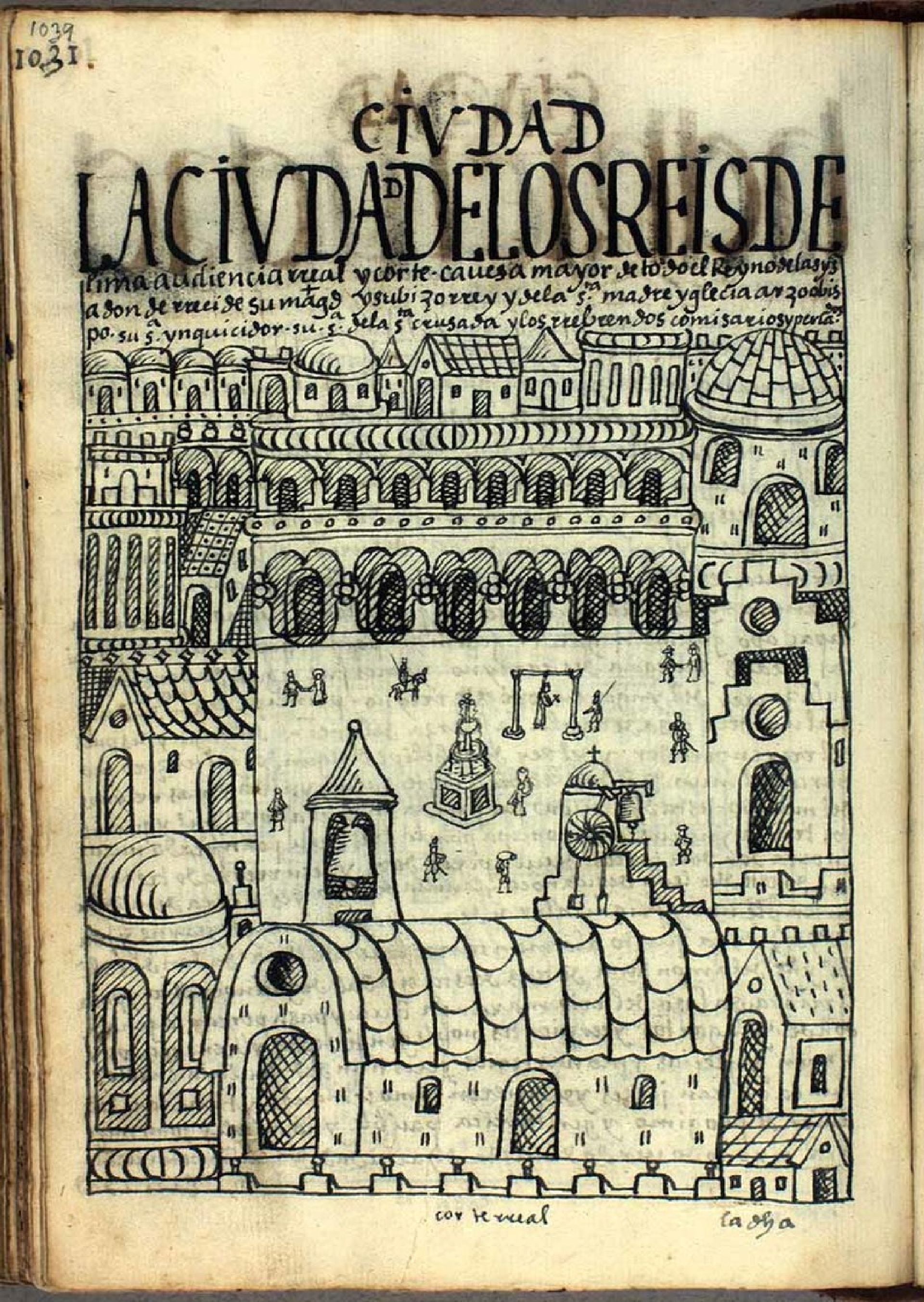 La plaza Mayor de la Ciudad de los Reyes, según Guamán Poma (Nueva crónica y buen gobierno, 1615)