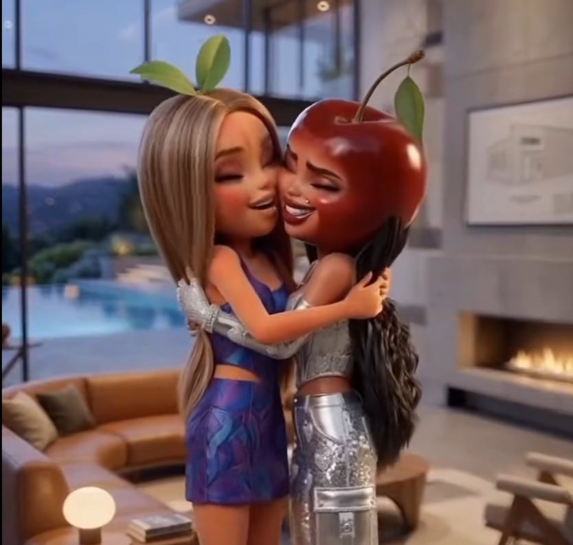 Durastini y Maria Cerecerra, versiones animadas inspiradas en Tini Stoessel y María Becerra, protagonizan escenas de melodrama digital y humor absurdo en las frutinovelas virales