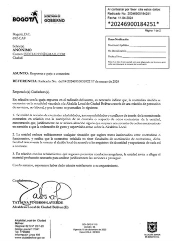 La alcaldesa Tatiana Piñeros habría