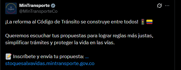 El proceso de consulta no modificará la Ley 336 de 1996 ni las normas relativas al transporte público - crédito @MinTransporteCo/X