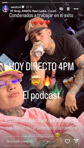 Blessd y Westcol hicieron transmisión en vivo a nombre de su despecho - crédito @westcol/IG