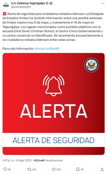 Estados Unidos advirtió sobre una