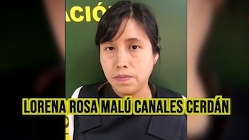 Mujer de cabello oscuro mirando al frente; fondo verde con texto parcial en amarillo. Rótulo con el nombre completo Lorena Rosa Malú Canales Serdán