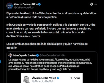 El partido uribista afirma que Iván Cepeda basa su campaña en ataques políticos contra el expresidente Álvaro Uribe Vélez - crédito X