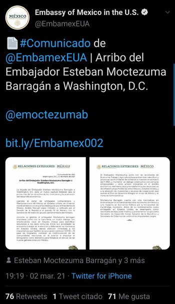 Comunicado Embajada de México en EEUU