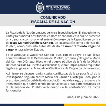 Comunicado de la Fiscalía sobre