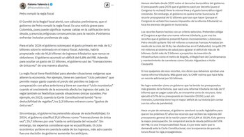 La senadora afirmó que el