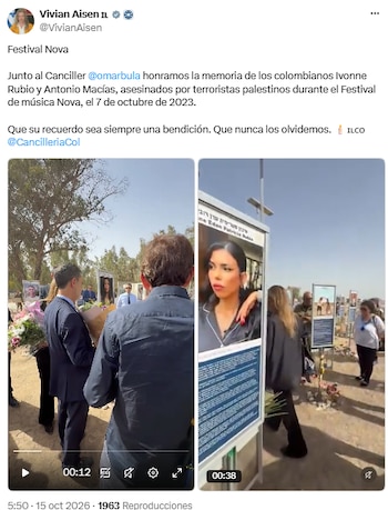 Omar Bula encabezó agenda oficial en Israel con homenaje a víctimas del Festival Nova - crédito @VivianAisen/X