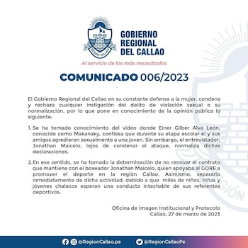 Comunicado del Gobierno Regional del