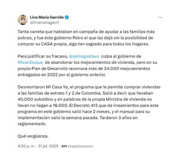 La representante Lina María Garrido