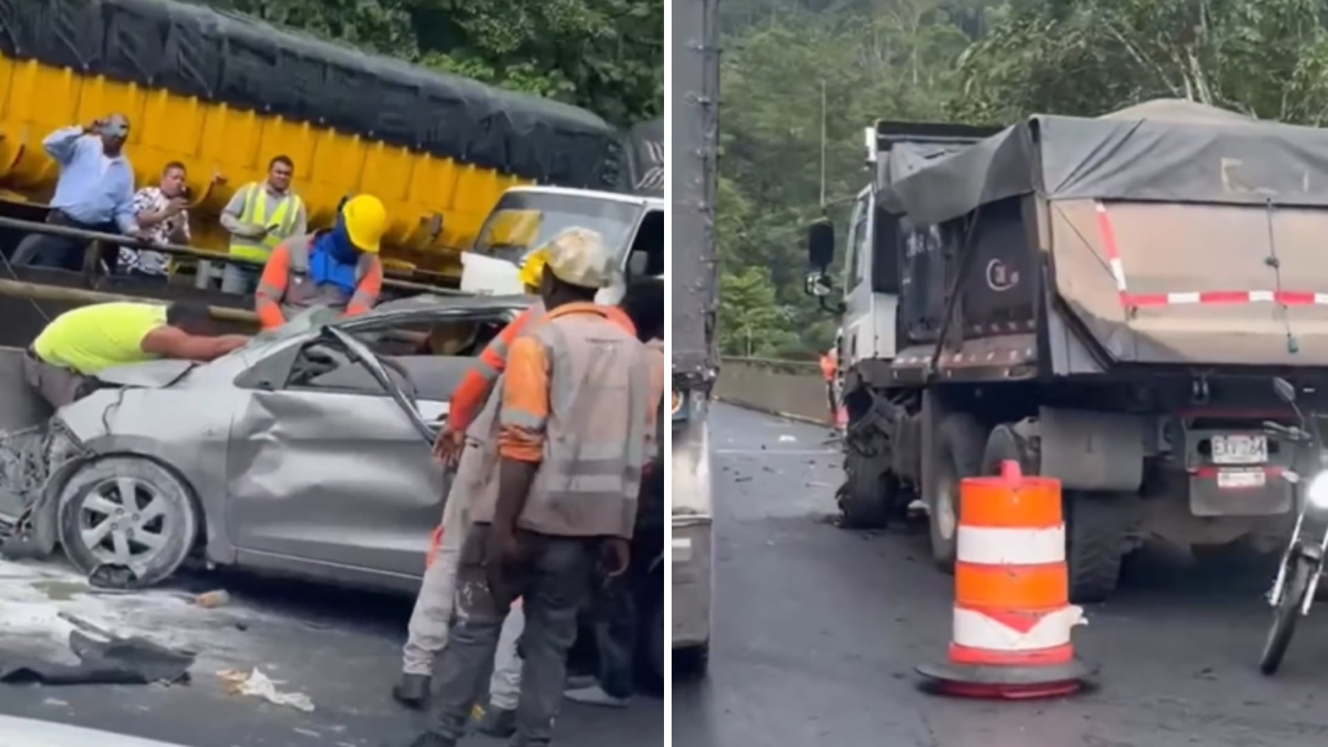 El accidente se produjo entre un vehículo particular y una volqueta - crédito Fotomontaje Infobae (OCR Grupo Legal/Facebook)