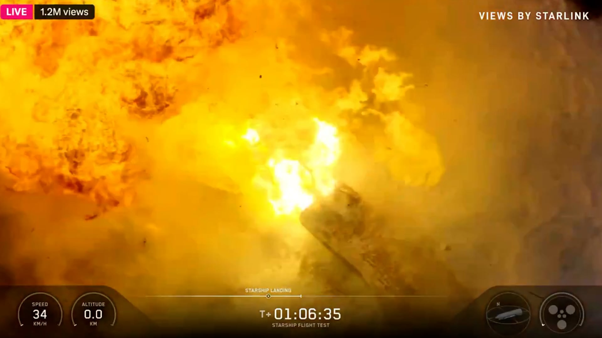 Una explosión masiva envuelve el cohete Starship de SpaceX durante una prueba de aterrizaje, capturada en vivo y vista por millones a través de Starlink