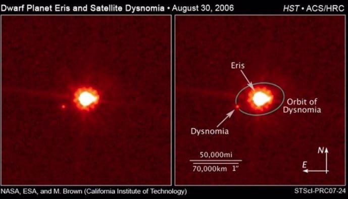 Imagen del planeta enano Eris y su luna Disnomia, de 2022.
