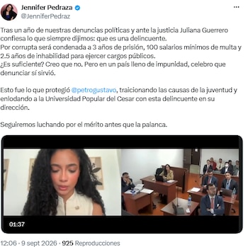 Jennifer Pedraza celebró el preacuerdo de Juliana Guerrero y afirmó que las denuncias “sí sirvieron” - crédito @JenniferPedraz/X