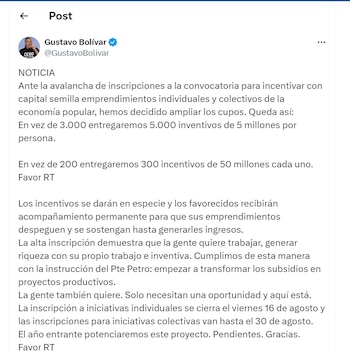 Gustavo Bolívar informa con respecto