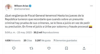 El senador Wilson Arias celebró